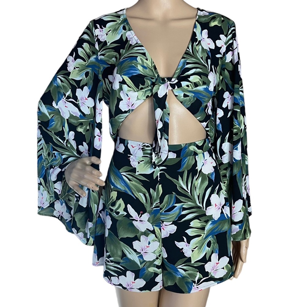 SHOW ME YOUR MUMU S Charlestown black floral romper tie front boho festival
